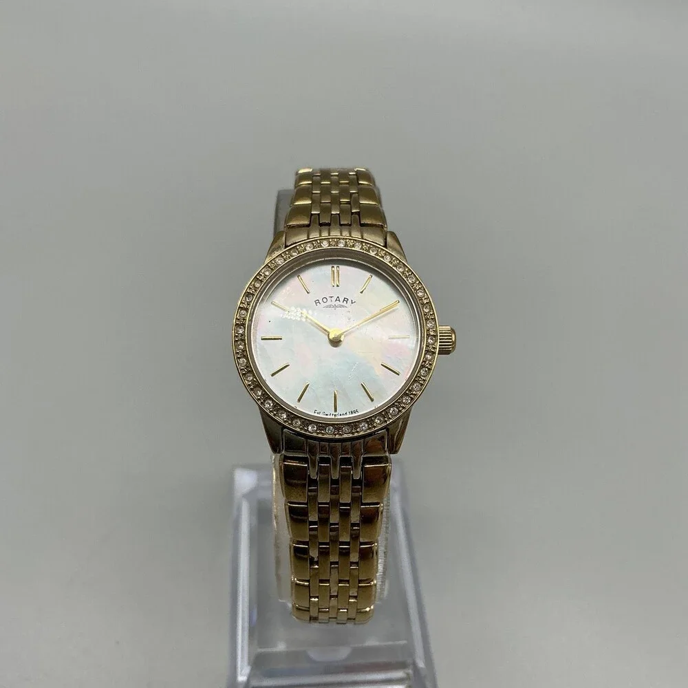 Rotary Windsor Womens Watch 24mm MOP White Dial Gold Tone New Battery 6.5